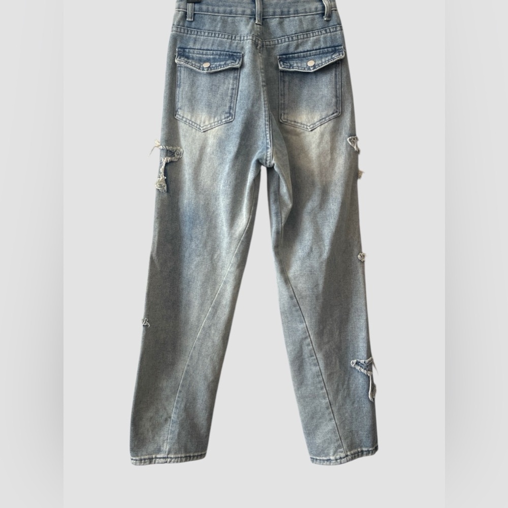 Women Loose Fit Boyfriend Jeans Baggy Y2K Straight Leg Star Patchwork Size Small - Picture 7 of 11